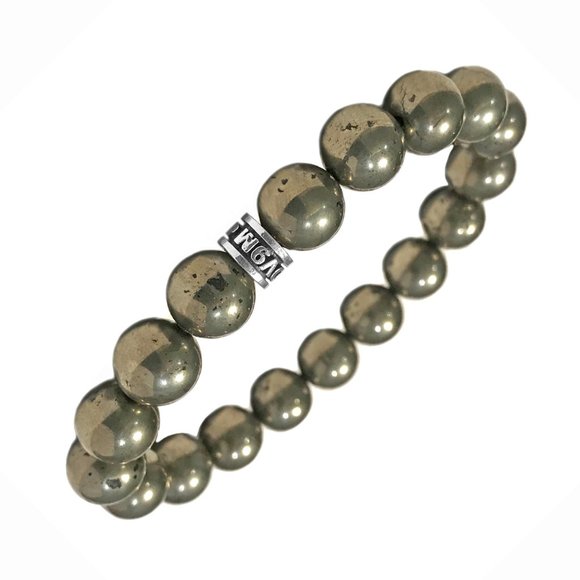 NOV9M®️ 925 Sterling Silver Pyrite Beads Stretch Bracelet - Picture 2 of 5